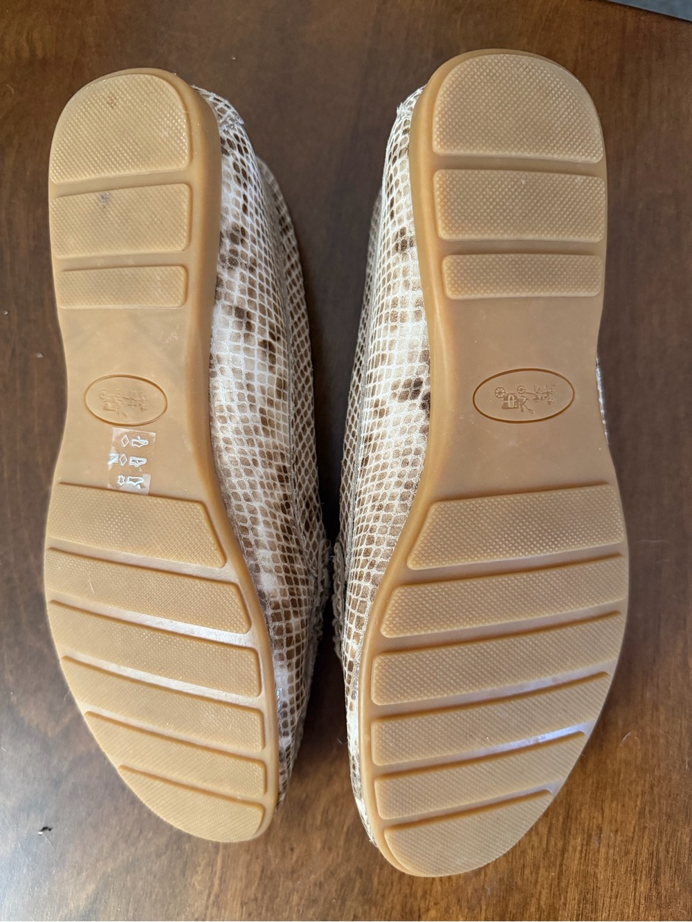 Coach Women’s Snakeskin-Print Loafers in Beige and Brown with Gold Hardware - Picture 2 of 5